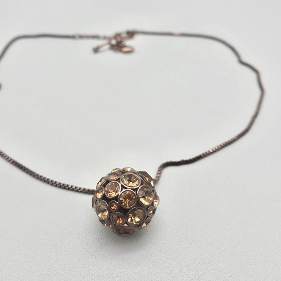 Fossil Necklace Ball Pendant Bronze Tone Crystal Bead Womens Adjustable Key Tag - Picture 6 of 9